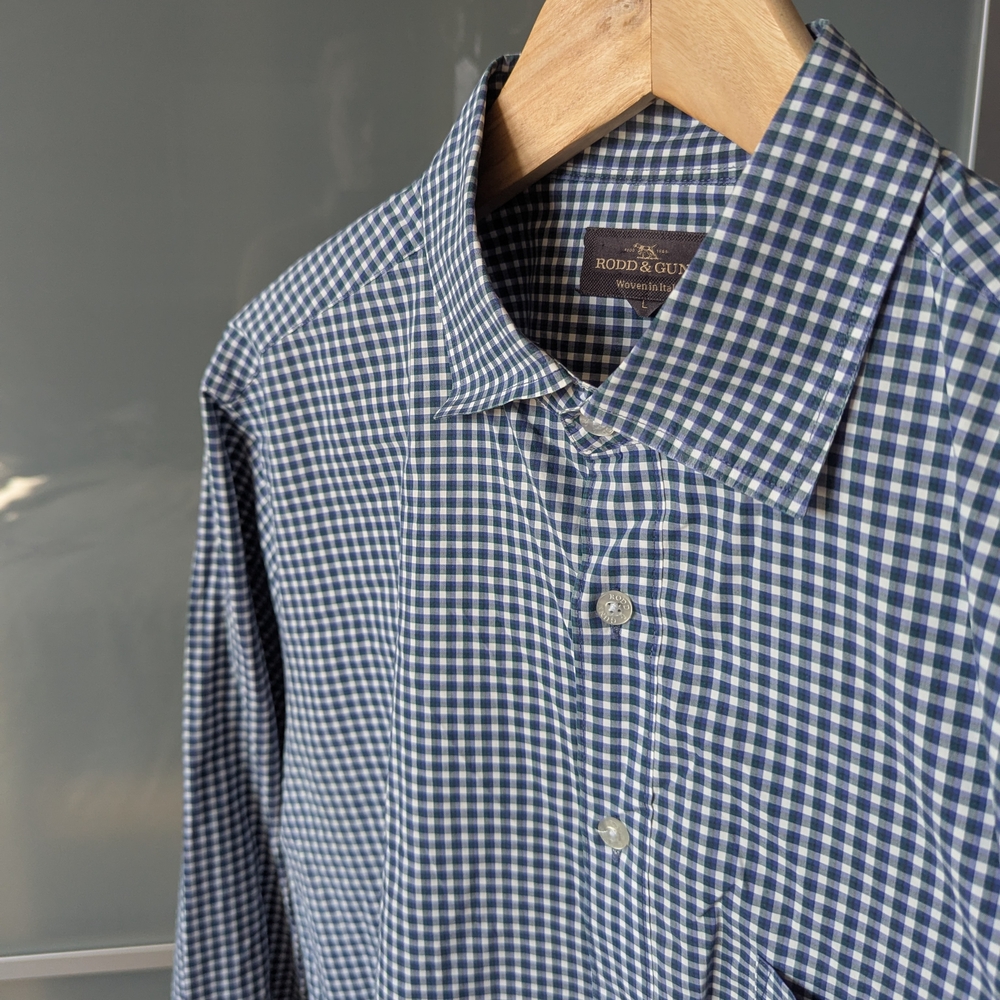 Rodd & Gunn Men's Blue & Green Checkered Long Sleeve Valley Shirt - Large